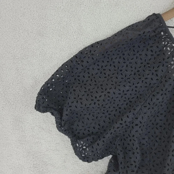 J.Crew Eyelet Black Cotton Blouse Womens Size 16  12PT - Picture 8 of 9